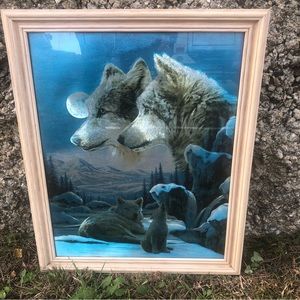 WILDLIFE PRINT / PICTURE / WALL ART - MOON WOLF  Glass/Frame 18” X 23” Wolf Pack